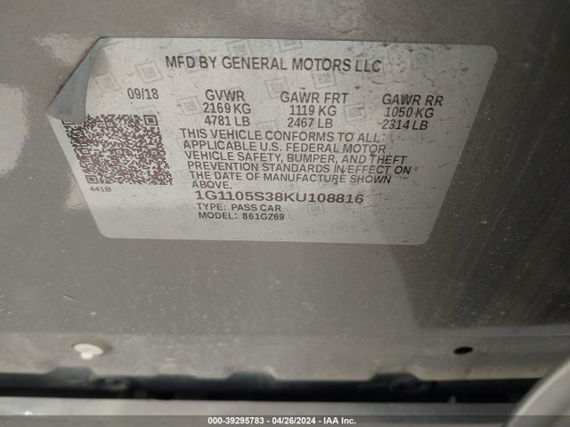 Chevrolet Impala Premier 2019 1G1105S38KU108816 Image 9