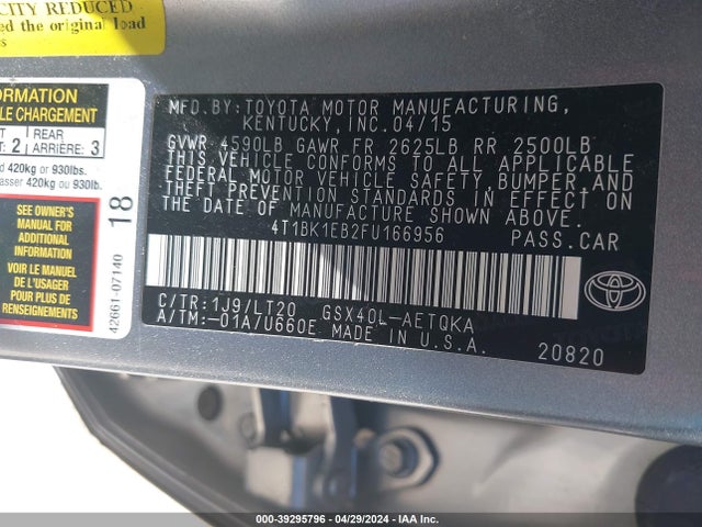 Toyota Avalon Xle Touring 2015 4T1BK1EB2FU166956 Image 9
