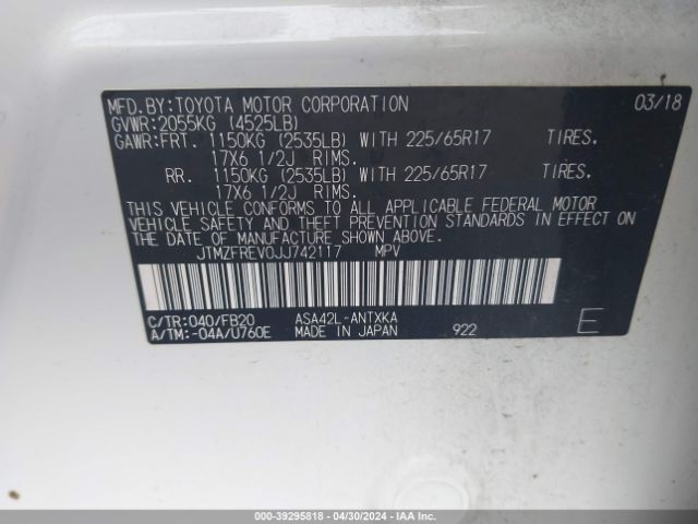 JTMZFREV0JJ742117 Toyota RAV4 LE