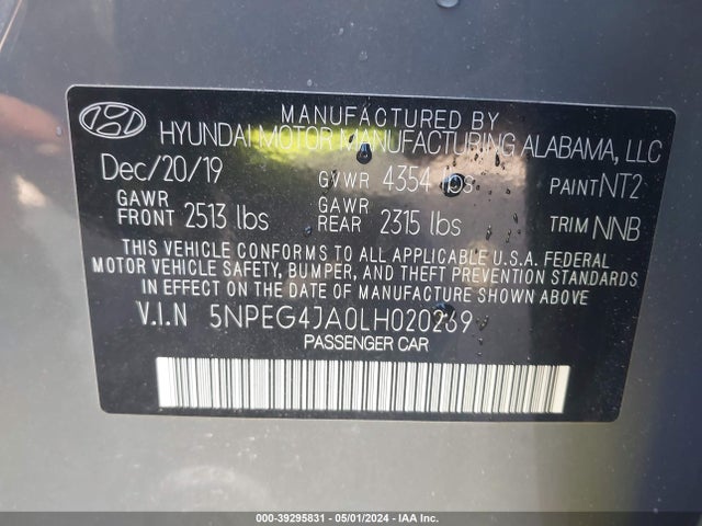 Hyundai SONATA SE 2020 5NPEG4JA0LH020269 Image 9
