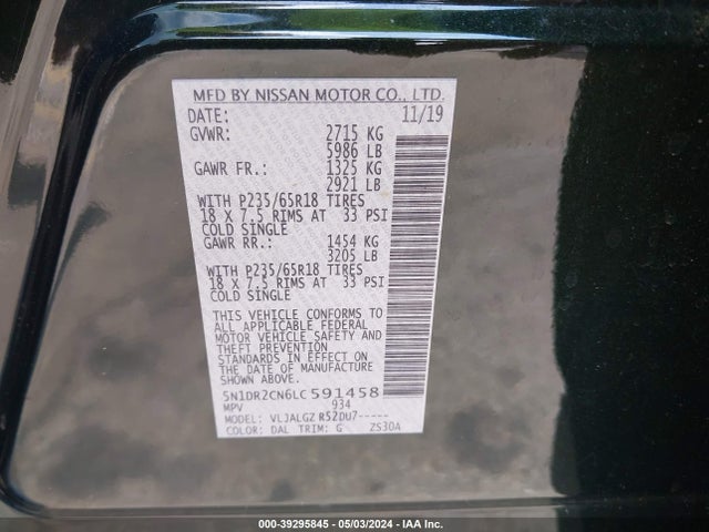 Nissan Pathfinder Sl 2wd 2020 5N1DR2CN6LC591458 Image 9