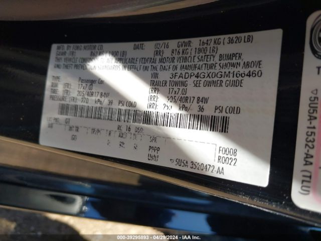 3FADP4GX0GM166460 Ford FIESTA ST