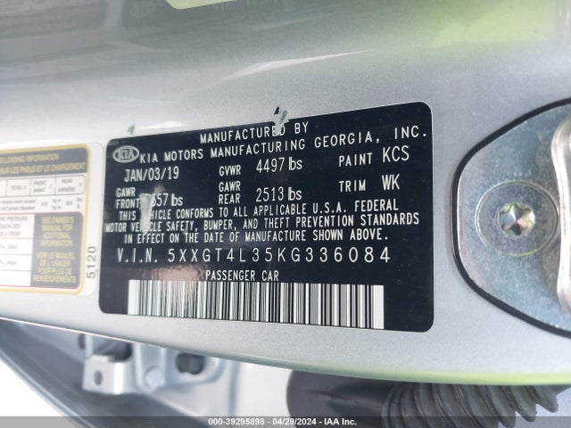 KIA Optima Lx 2019 5XXGT4L35KG336084 Image 9