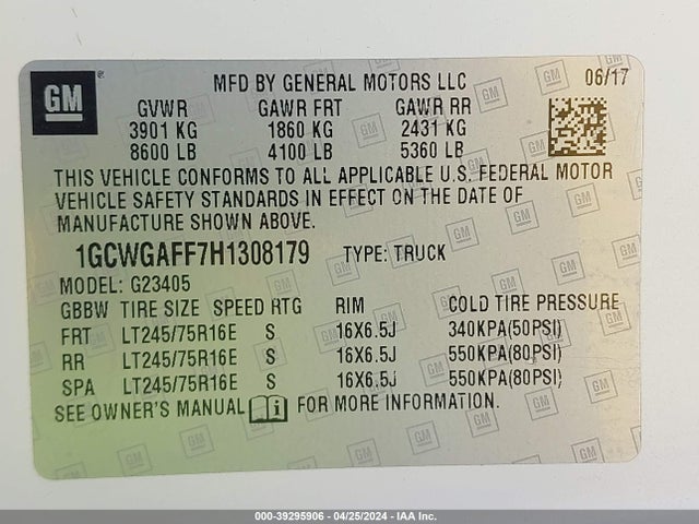 Chevrolet Express 2500 Work Van 2017 1GCWGAFF7H1308179 Image 9