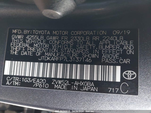 Toyota Prius Prime Xle 2020 JTDKARFP7L3137146 Image 9