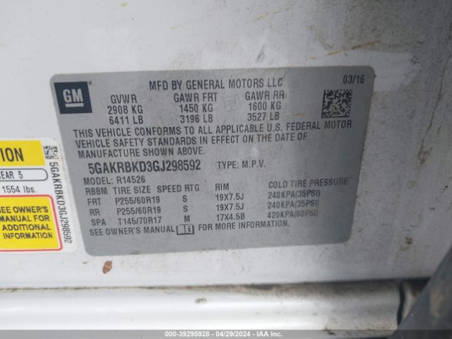 5GAKRBKD3GJ298592 Buick Enclave Leather