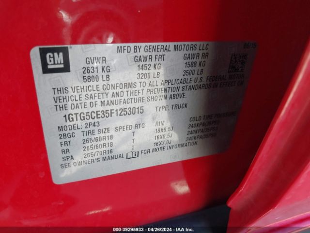 1GTG5CE35F1253015 GMC CANYON SLT