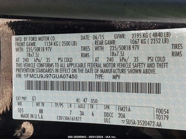 1FMCU9J97GUA07450 Ford Escape Titanium