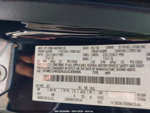 1FMCU9GD4JUC69686 Ford ESCAPE SE