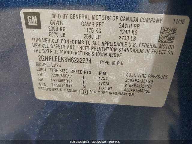 Chevrolet EQUINOX LT 2017 2GNFLFEK3H6232374 Image 9