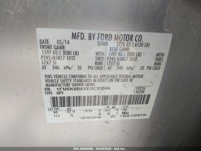 Ford Explorer 2014 1FM5K8B8XEGC51569 Image 9