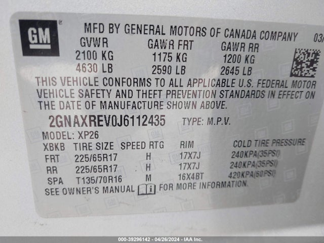 Chevrolet EQUINOX LS 2018 2GNAXREV0J6112435 Image 9
