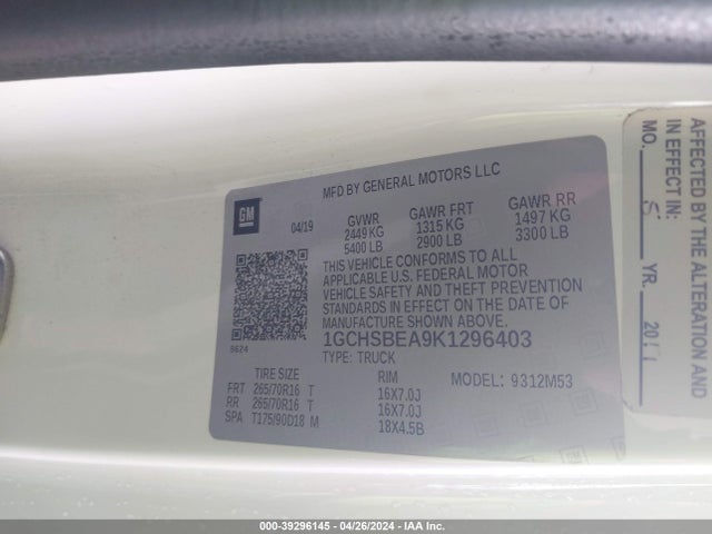 1GCHSBEA9K1296403 Chevrolet Colorado Wt