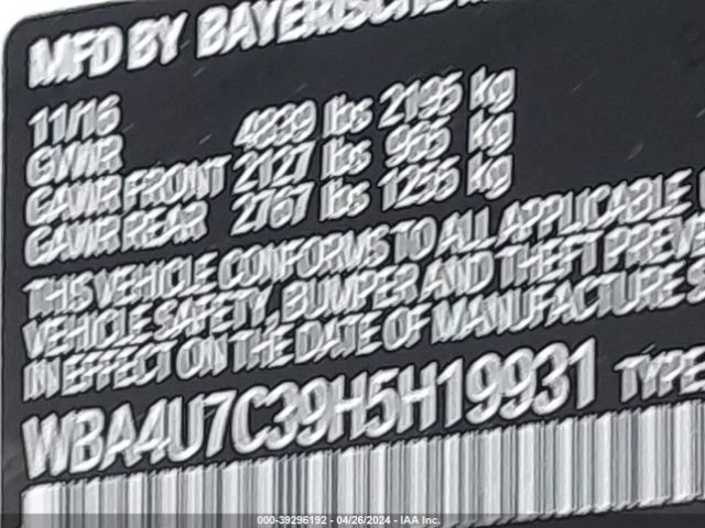 WBA4U7C39H5H19931 BMW 430I