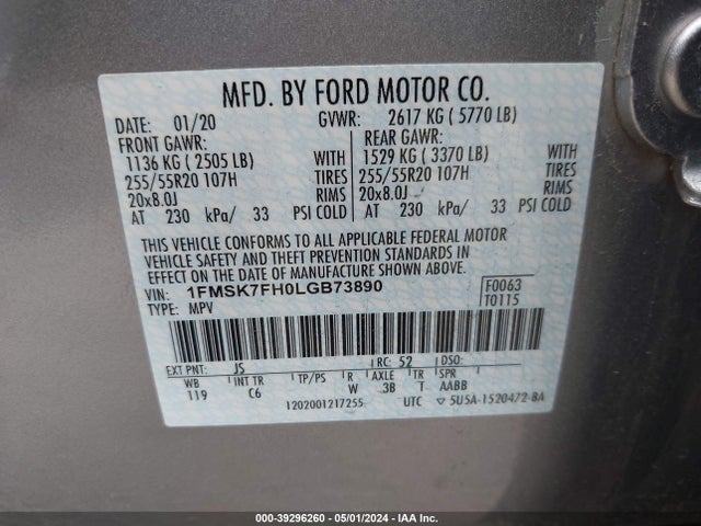 Ford Explorer Limited 2020 1FMSK7FH0LGB73890 Image 9