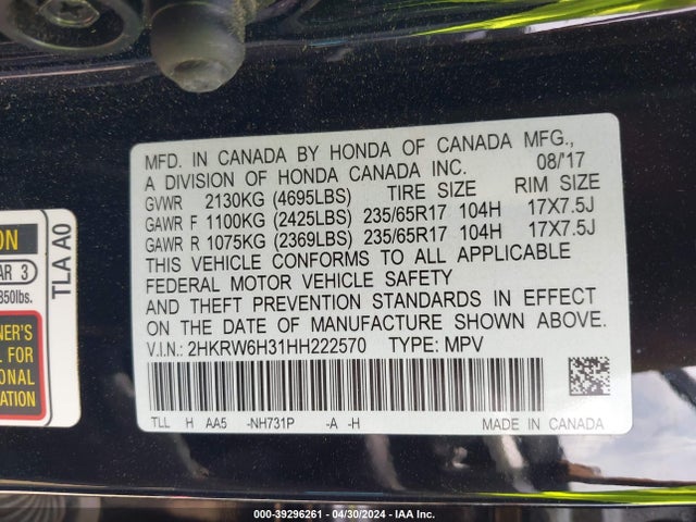 Honda CR-V LX 2017 2HKRW6H31HH222570 Image 9