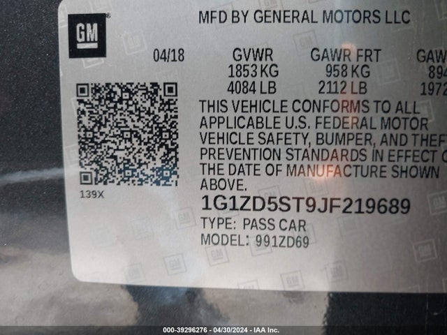 Chevrolet MALIBU LT 2018 1G1ZD5ST9JF219689 Image 9