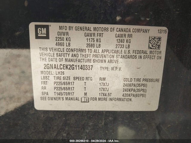 Chevrolet EQUINOX LT 2016 2GNALCEK2G1140337 Image 9