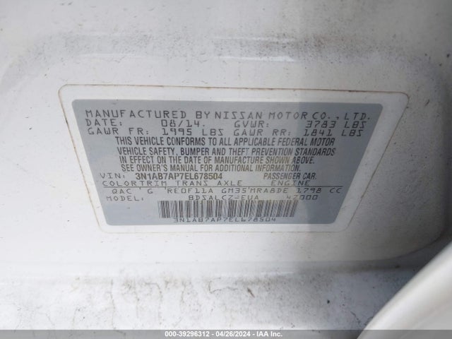 Nissan SENTRA S 2014 3N1AB7AP7EL678504 Image 9