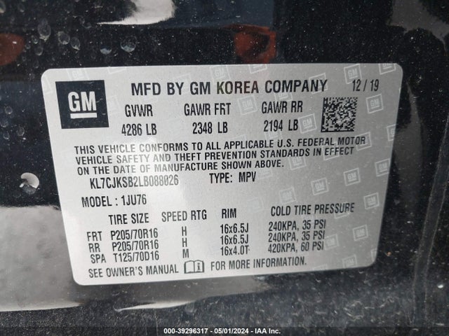 Chevrolet Trax Fwd Ls 2020 KL7CJKSB2LB088026 Image 9