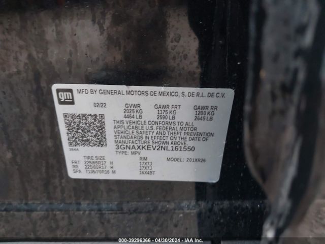 3GNAXKEV2NL161550 Chevrolet Equinox Fwd Lt