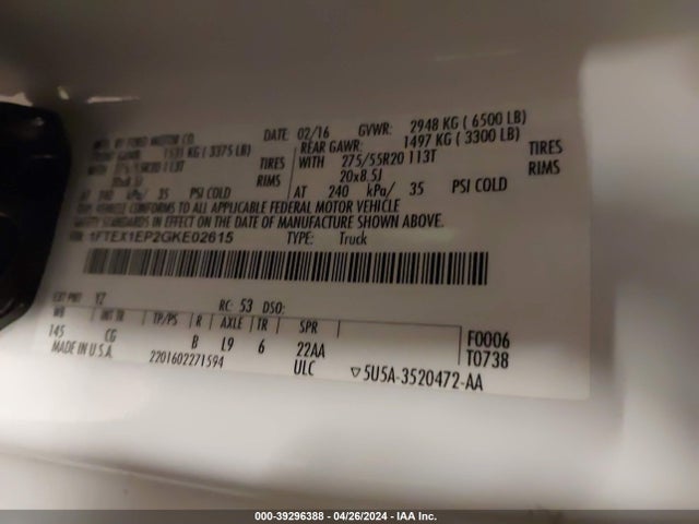 Ford F-150 Xl 2016 1FTEX1EP2GKE02615 Image 9