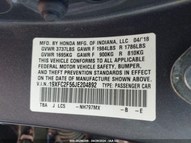 19XFC2F56JE204892 Honda Civic Lx