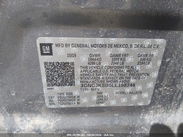 Chevrolet Trax Fwd Ls 2020 3GNCJKSB6LL198344 Image 9