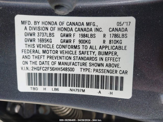 Honda Civic Lx 2017 2HGFC2F56HH548500 Image 9