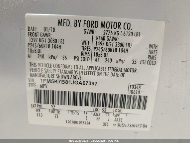 Ford Explorer 2018 1FM5K7B81JGA67397 Image 9
