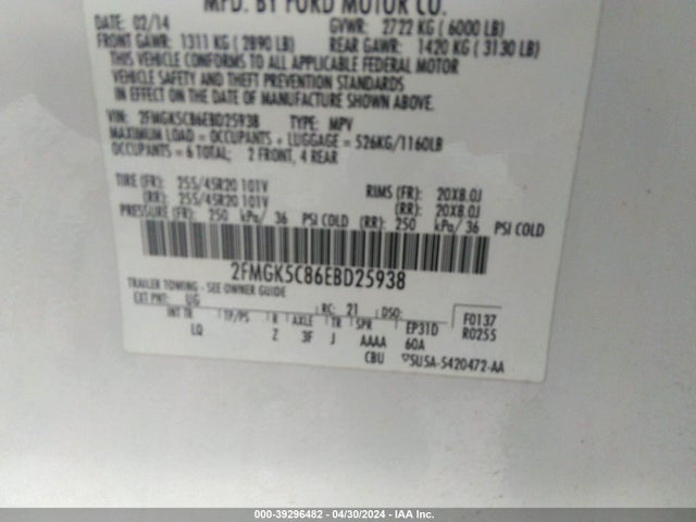 Ford FLEX SEL 2014 2FMGK5C86EBD25938 Image 9