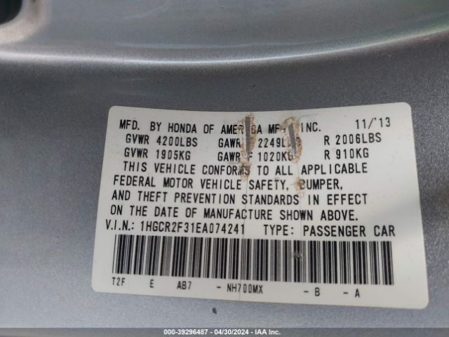1HGCR2F31EA074241 Honda ACCORD LX