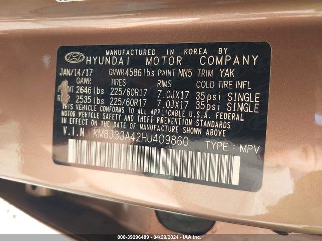 Hyundai TUCSON SE 2017 KM8J33A42HU409860 Image 9