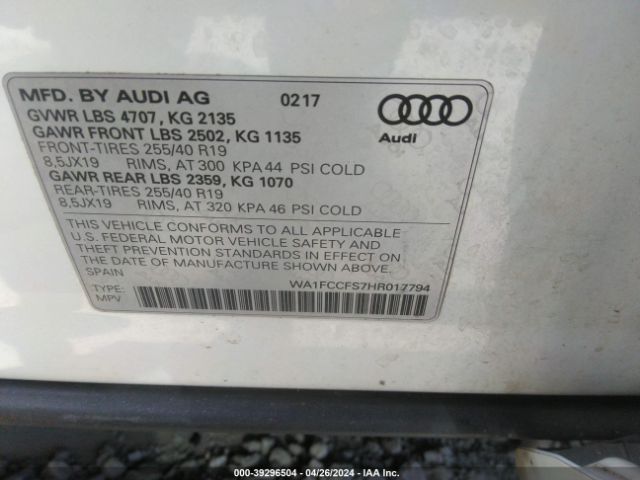 WA1FCCFS7HR017794 Audi Q3 2.0t Premium