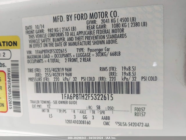 Ford Mustang Ecoboost 2015 1FA6P8TH2F5322615 Image 9