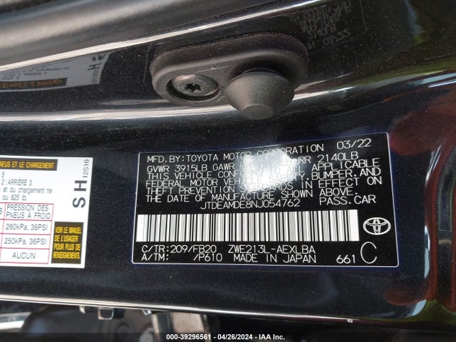 Toyota Corolla Hybrid Le 2022 JTDEAMDE8NJ054762 Image 9