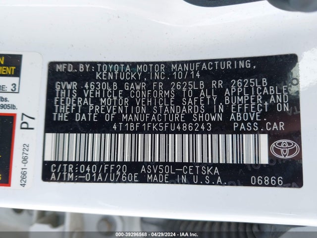 Toyota CAMRY SE 2015 4T1BF1FK5FU486243 Image 9