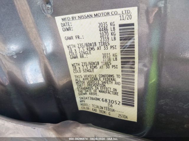5N1AT3BA8MC683052 Nissan Rogue Sv Fwd