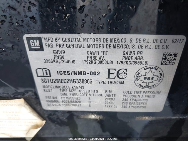 3GTU2MEC2HG330865 GMC Sierra 1500 Sle