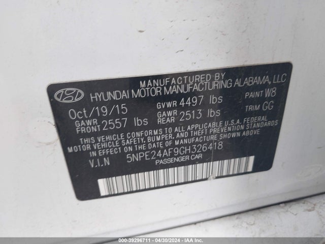 Hyundai SONATA SE 2016 5NPE24AF9GH326418 Image 9