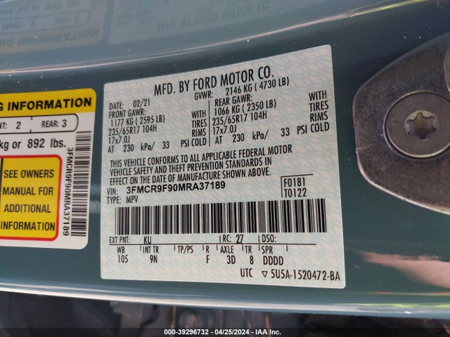 Ford Bronco Sport First Edition 2021 3FMCR9F90MRA37189 Image 9
