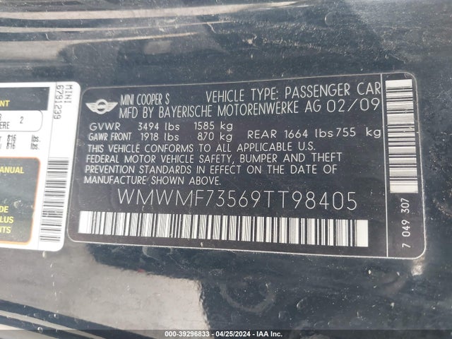 2009 MINI COOPER S WMWMF73569TT98405 Photo 8
