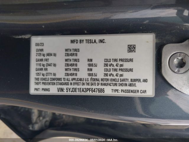 5YJ3E1EA3PF647686 Tesla Model 3 Rear-wheel Drive