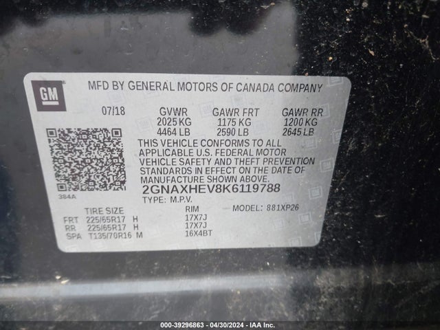 Chevrolet EQUINOX LS 2019 2GNAXHEV8K6119788 Image 9