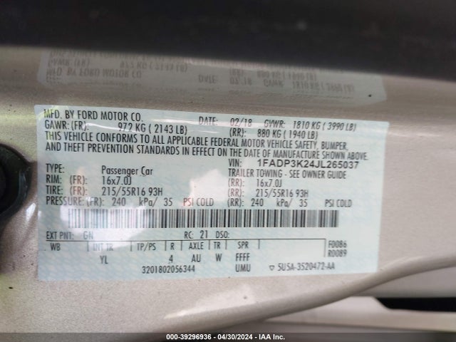 Ford FOCUS SE 2018 1FADP3K24JL265037 Image 9
