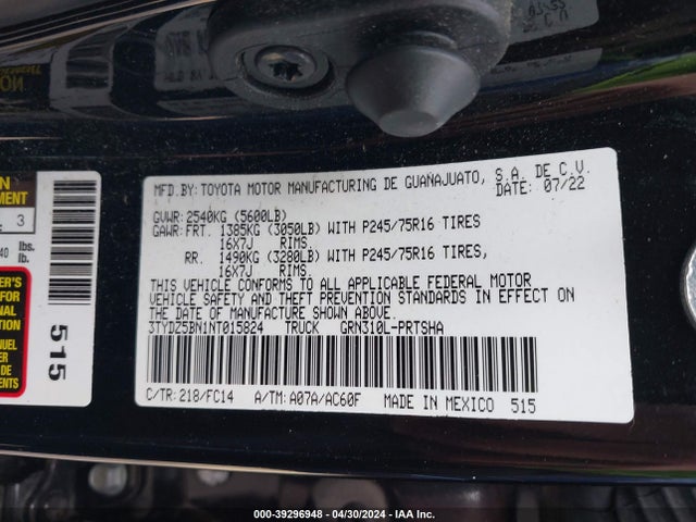 Toyota Tacoma Sr5 V6 2022 3TYDZ5BN1NT015824 Image 9