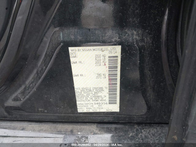 Nissan Altima 2.5 Sl 2015 1N4AL3AP2FN340356 Image 9