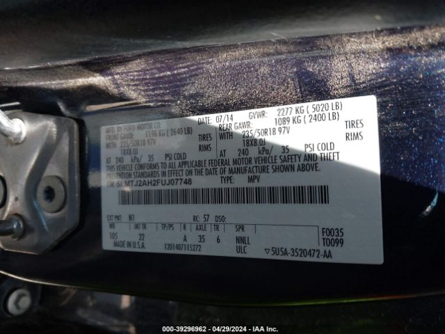 5LMTJ2AH2FUJ07748 Lincoln MKC