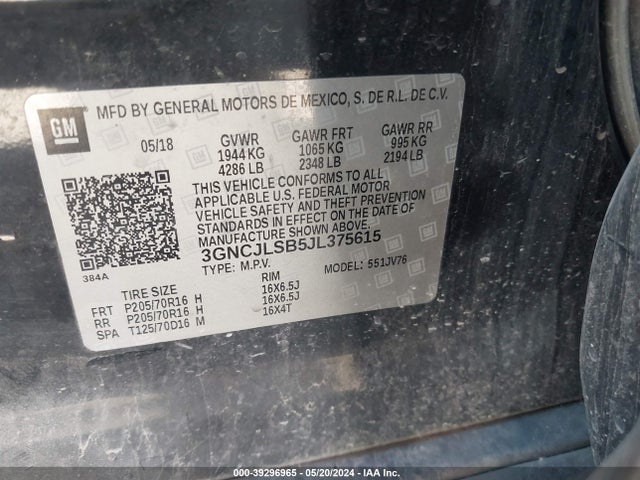 Chevrolet Trax Lt 2018 3GNCJLSB5JL375615 Image 12
