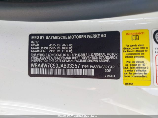 WBA4W7C50JAB93357 BMW 440I